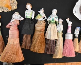 Vintage Porcelain Half Doll Vanity Whisk Brooms / Brushes