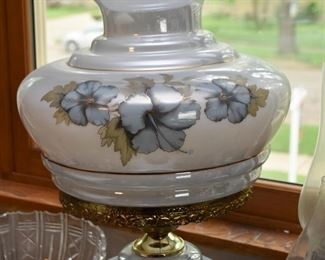 Hand Painted Glass Hurricane Table Lamp