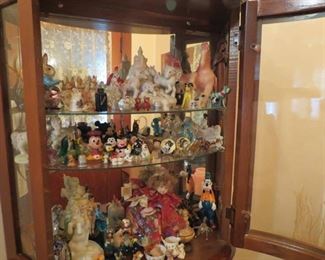Vintage Wood Display Cabinet & Miniatures