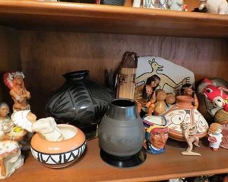 American Indian Black Pottery Signed