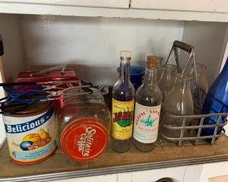 Unique jars, canning tongs, antique