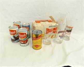 Lot of Collectible Vintage Beer Cans, Glasses, etc.
