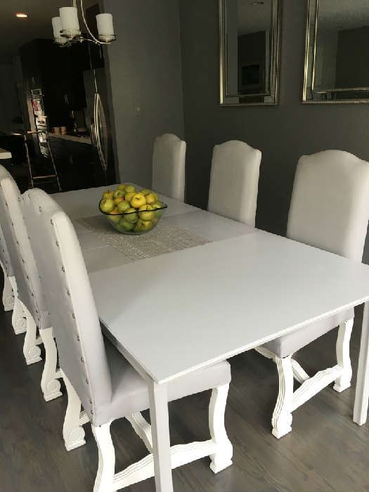 Chalk painted dining table (60 inches to 102 inches plus 6 chairs