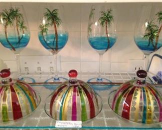 Colorful glasses and serving dish