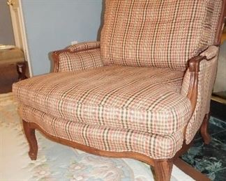 Pair of country French chairs and ottoman.