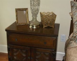 One of a pair of side tables and crystal lamps