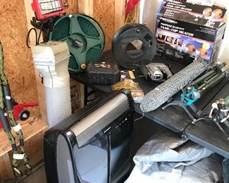  Tank top heater, portable air conditioner, roof top luggage carrier for the car, floodlights, fencing and Lawn sprinklers