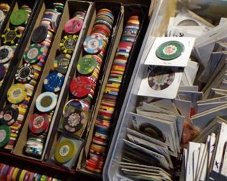 tons casino chips, tokens, menus, 2000 dice