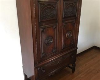 Tall Cabinet - Was used for china storage but would also work well for bedroom. Shelves behind doors and drawer on bottom.