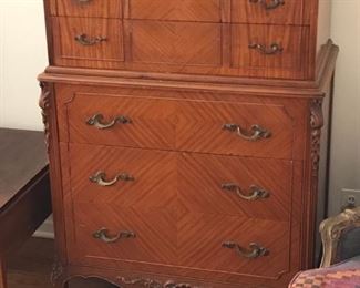 Satinwood veneer dresser with oak drawer frames - $125