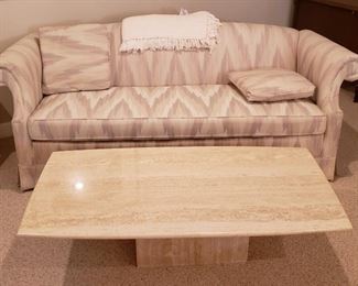 ROLLED ARM COUCH W/FLAME STITCH FABRIC  BY DREXEL 76" LONG  