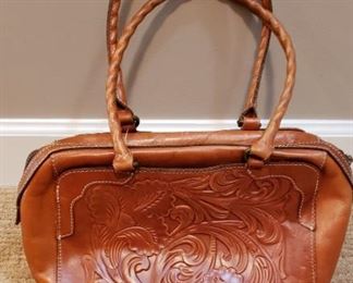 PAMELA WISE TOOLED LEATHER HANDBAG