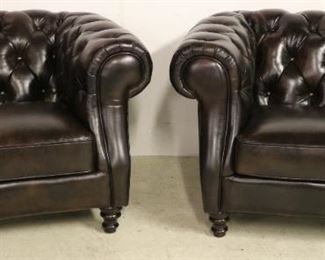 Lazzaro Chesterfield leather arm chairs