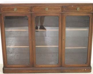 Inlaid mahogany triple door bookcase