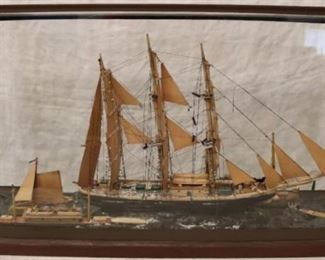 Vintage ship model in case