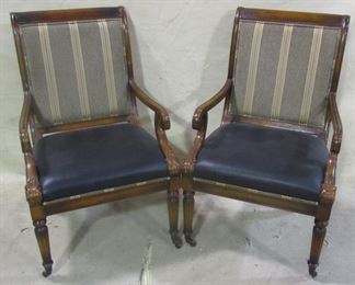 Matched pair leather seat arm chairs