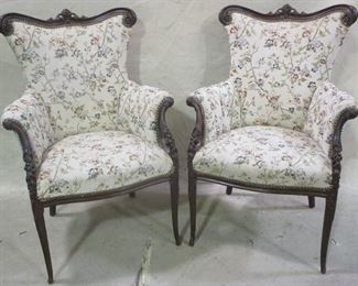 Carved pair fireside chairs