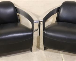 Pair Lazzaro bomber leather & chrome chairs
