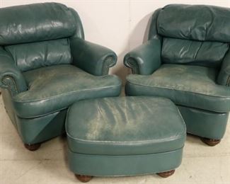 Leather club chairs w/ ottoman