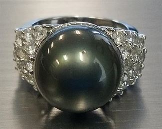 14K Gold Tahitian Pearl & Diamond Ring Appraisal at $7,720