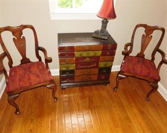 pair of Queen Anne chairs $250.  Leather side table SOLD earlier.