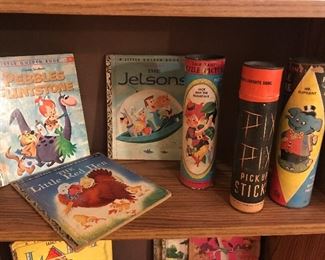 Vintage Little Golden Books and pickup sticks