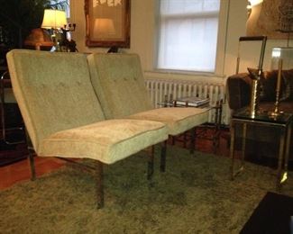 All-Steel Lounge Chairs c. 1960's, pair reupholstered.