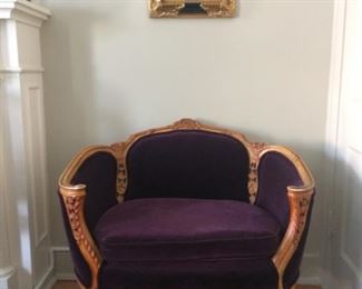 Adorable French Style settee, c. 1950's. Reupholstered.