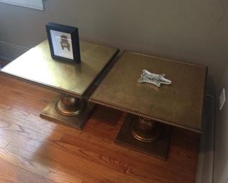 Gilded Italian Style side tables with new glass.