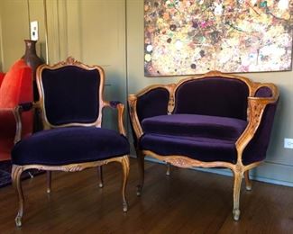 Sold as pair, French Style Louis XV, c. 1950. Reupholstered.