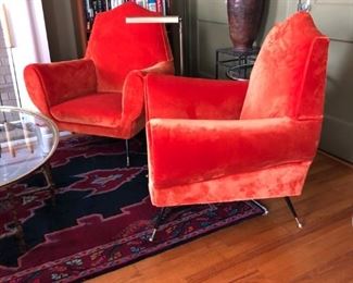 Gigi Radice for Minotti, c.1950's.  Reupholstered in orange citrus velvet 2018.