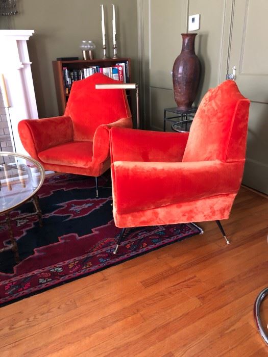 Gigi Radice for Minotti, c.1950's.  Reupholstered in orange citrus velvet 2018.
