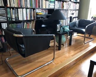 Pair Thonet original leather and chrome lounge chairs, new down to cushions, c. 1960's.
