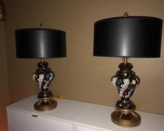 Pair Italian Ceramic Capa di Monte Lamps, c. 1960's.