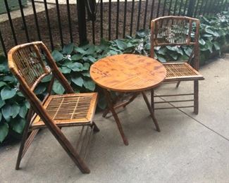 Bamboo and Ratan Folding Table and Chairs