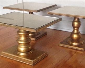 Vintage Gilded Side Tables c. 1960's. New Glass