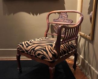 Antique Ladies Dressing Chair c. 1850. Reupholstered.