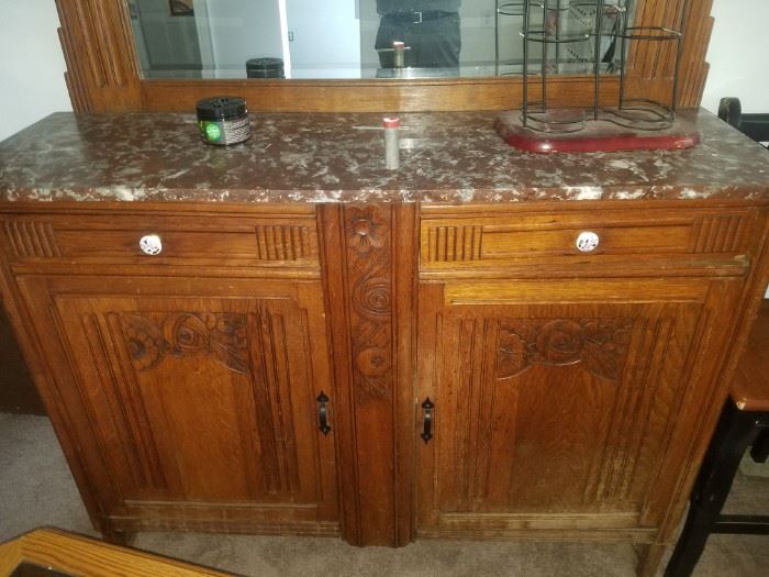 Antique marble-top buffet with mirror