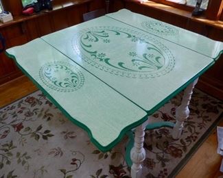 Vintage Enamel Kitchen Table with Retractable, Spring Loaded Leaves. 