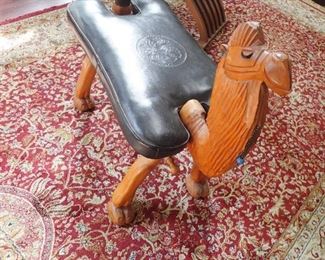 CAMEL FOOTSTOOL WITH LEATHER SEAT