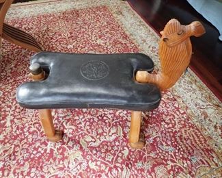 CAMEL FOOTSTOOL WITH LEATHER SEAT