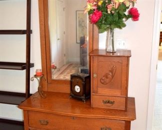 Antique oak dresser with Mirror and hat box