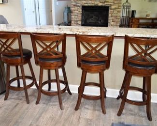 set of 4 wood/leather swivel bar stools