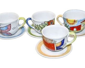 40. Set of Four 4 Italian Ceramic Cafe Au Lait Cups