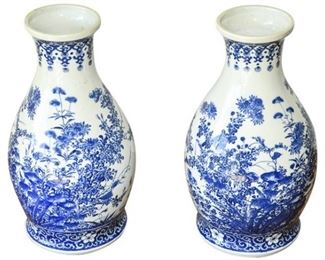 124. Pair Blue White Porcelain Urns
