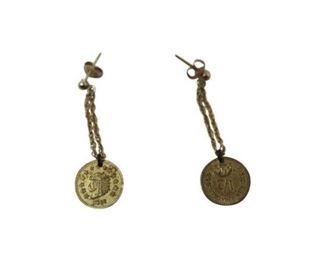 151. Pair Womens Gold Coin Earrings