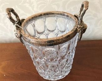 167. Antique Cut Glass Ice Bucket wSculpted Handles