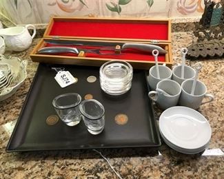 170. Lot Steuben Glass Dishes wCoin Tray, Vases, Carving Set
