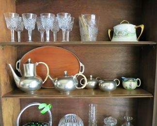Misc. glassware, crystal stems, porcelain, coffee/tea service