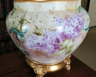 Large Porcelain hand painted planter w/ footed stand